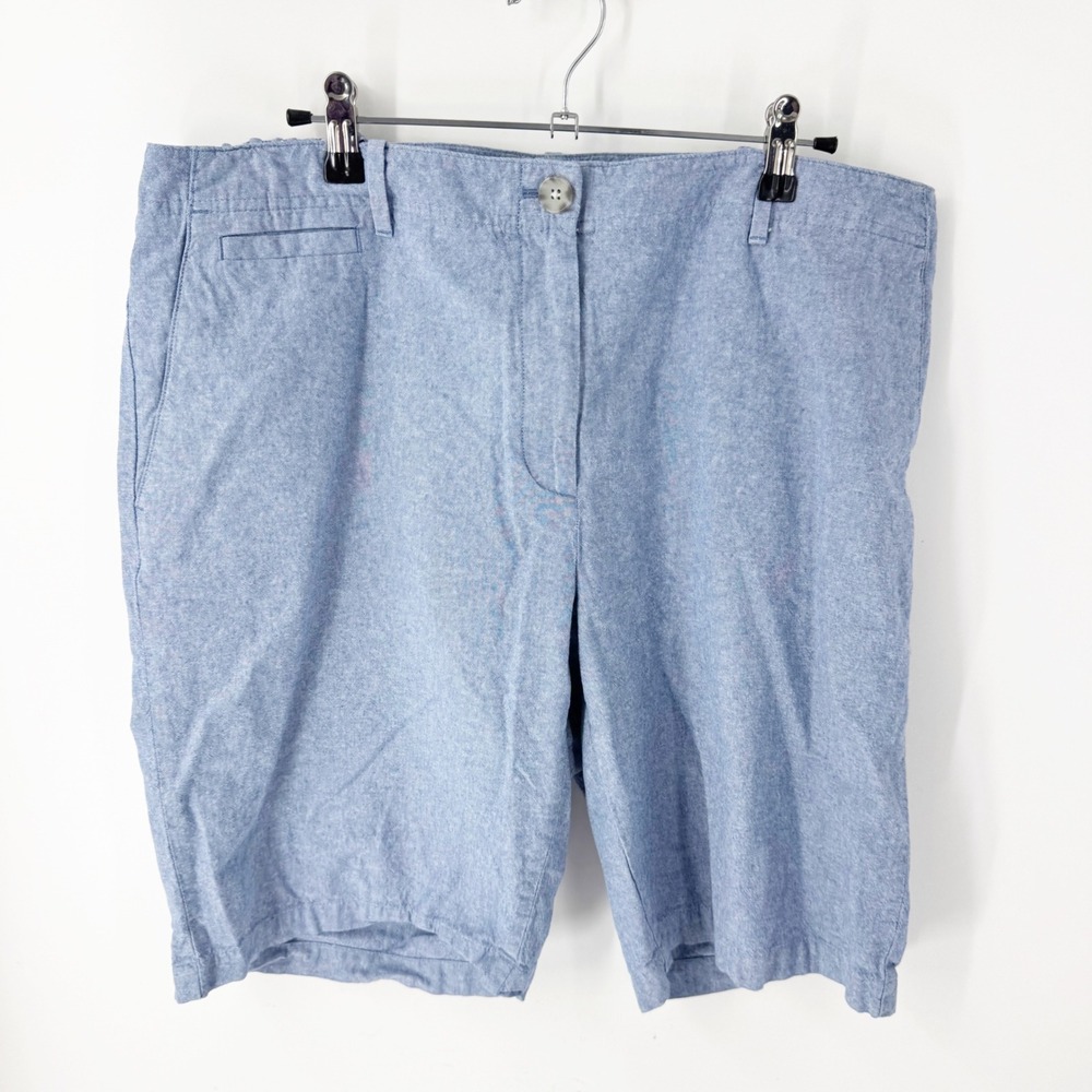 Talbots Woman Blue Chambray Cotton Shorts Elastic Back Plus Size 16W BD1024